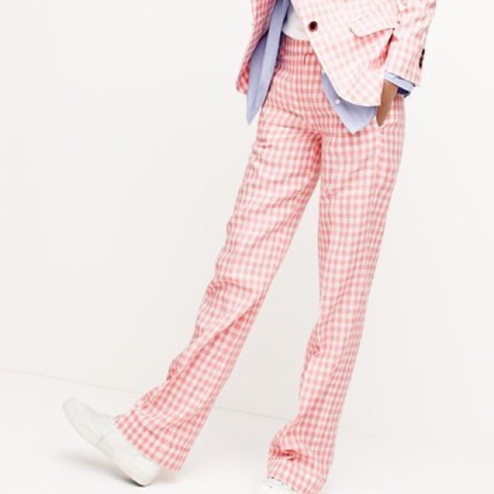 J. Crew pink gingham plaid linen trouser pants